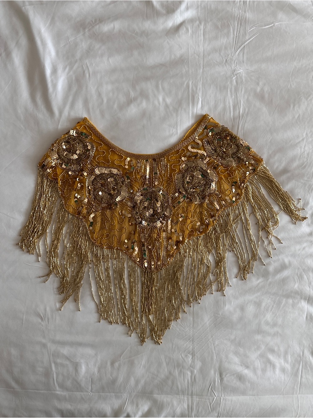 Vintage Gold Beaded Fringe Capelet Sequined - Picture 6 of 7